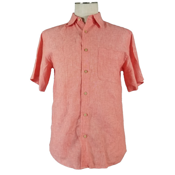 Jos A Bank Shirt Mens Small Red Linen Short Sleeve Button Up Pocket Summer Top - Picture 1 of 11